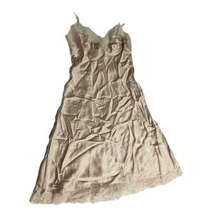 Vtg Y2K Victoria's Secret Embroidered Silk Slip Dress Nightgown Women M Nude